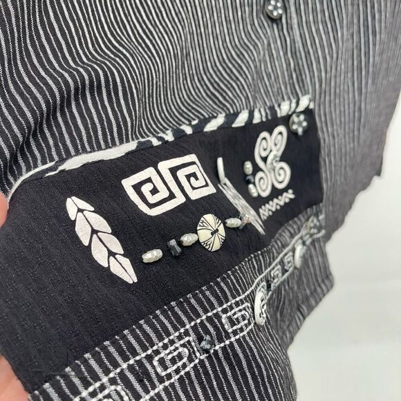 Koret Womens Button Down Shirt Top Short Sleeve Vintage Black White Petite XL - Picture 7 of 11